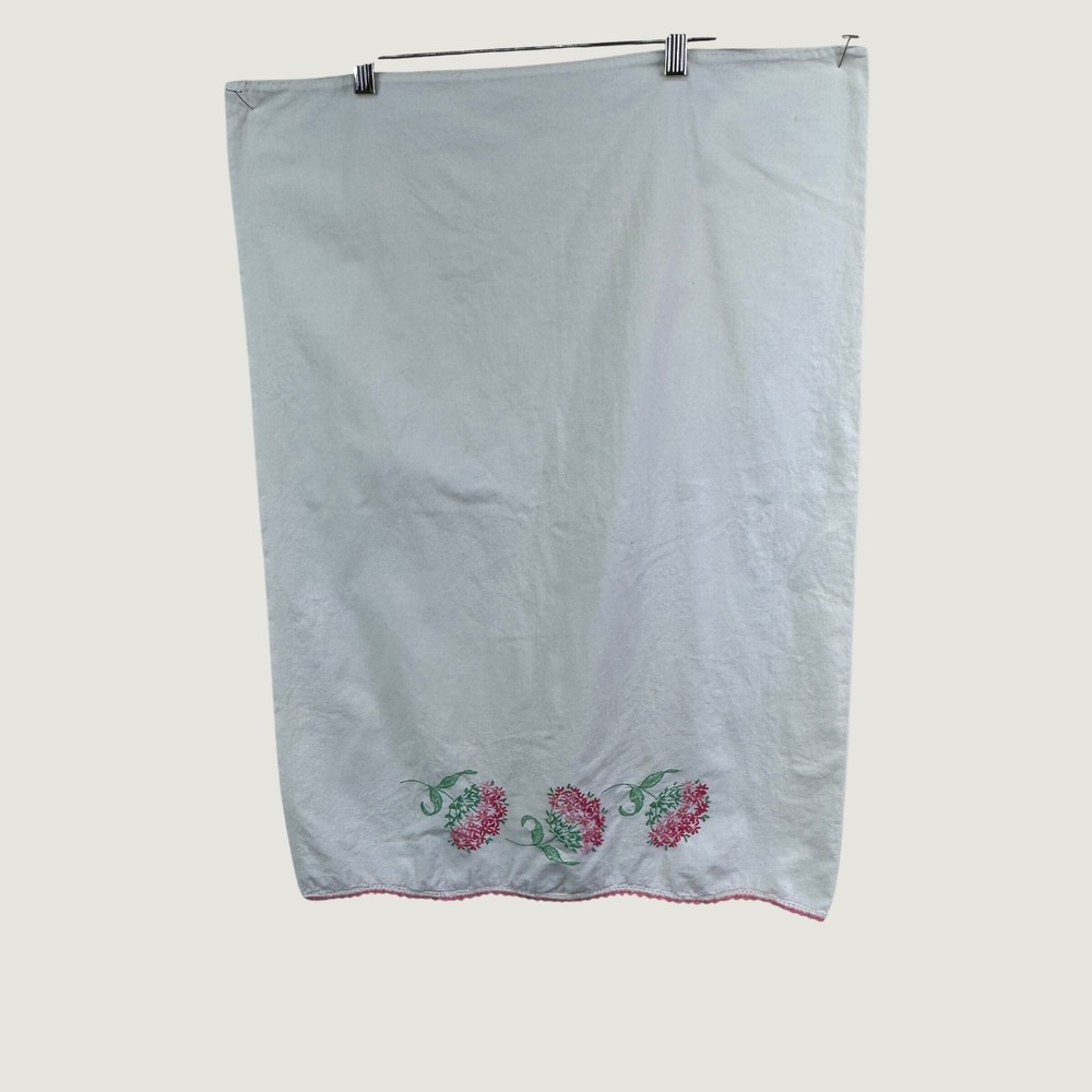 Unbranded Vintage Embroidered Floral Pillowcase White Pink Cottagecore 6015
